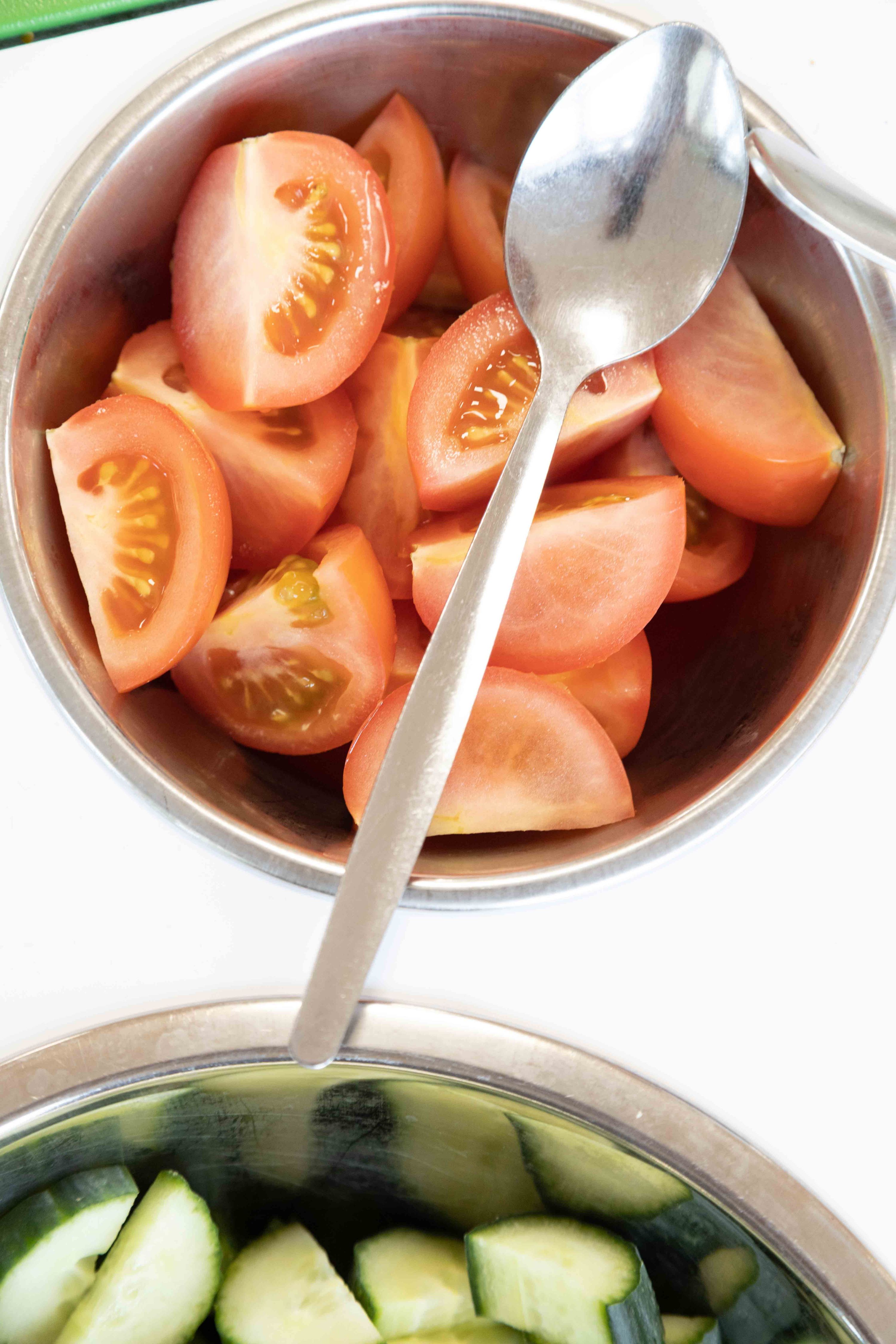 close up of tomatoes and cucumber